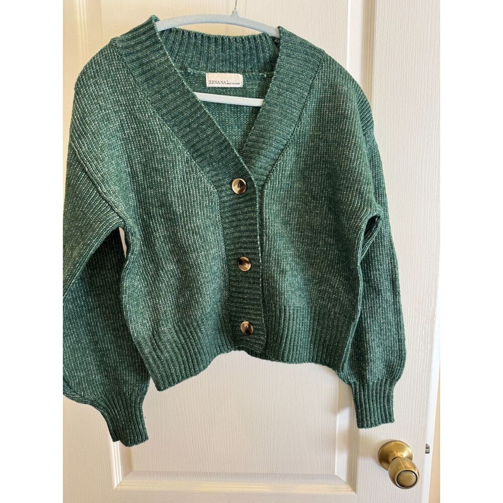 NWOT Zenana Heather Green V-Neck Button Front Cardigan Sweater - Size Small